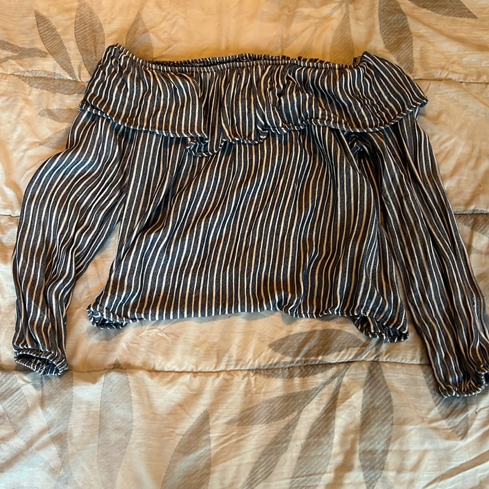 Stripped off shoulder sweater